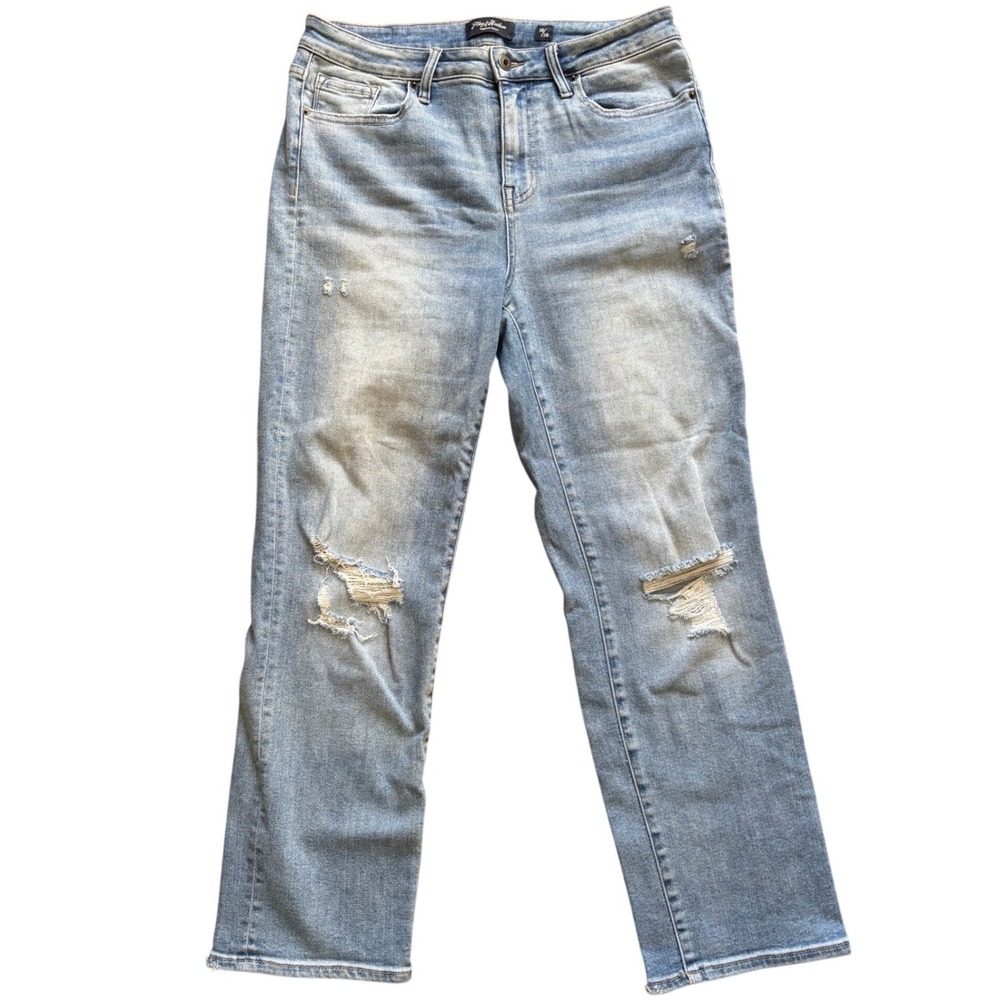 Flag & Anthem Jean Women 10/30 Blue High Rise Straight Distressd Denim Grunge
